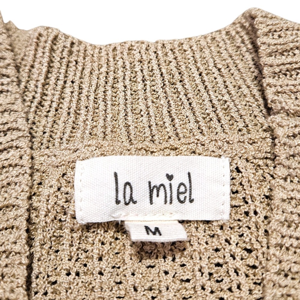 Beige Open Knit Sweater Tank Women's M La Miel High Neck Coastal Minimalist - Picture 6 of 8